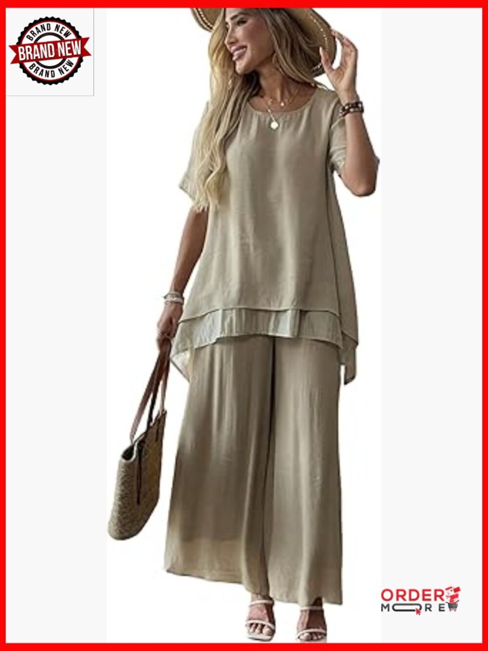 Women's 2 Piece Outfits Flowy Ruffle Top Palazzo Pants Suit Sets Linen